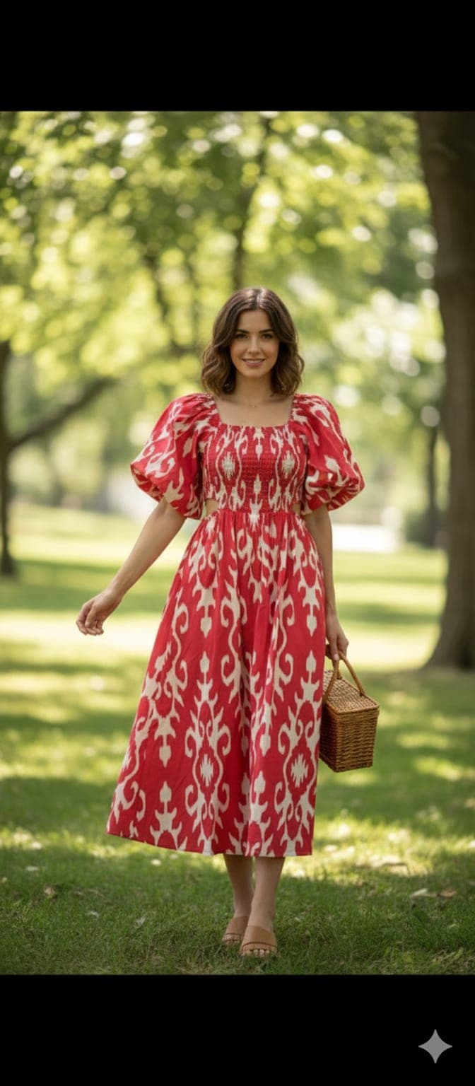 Puff Sleeves midi Dress