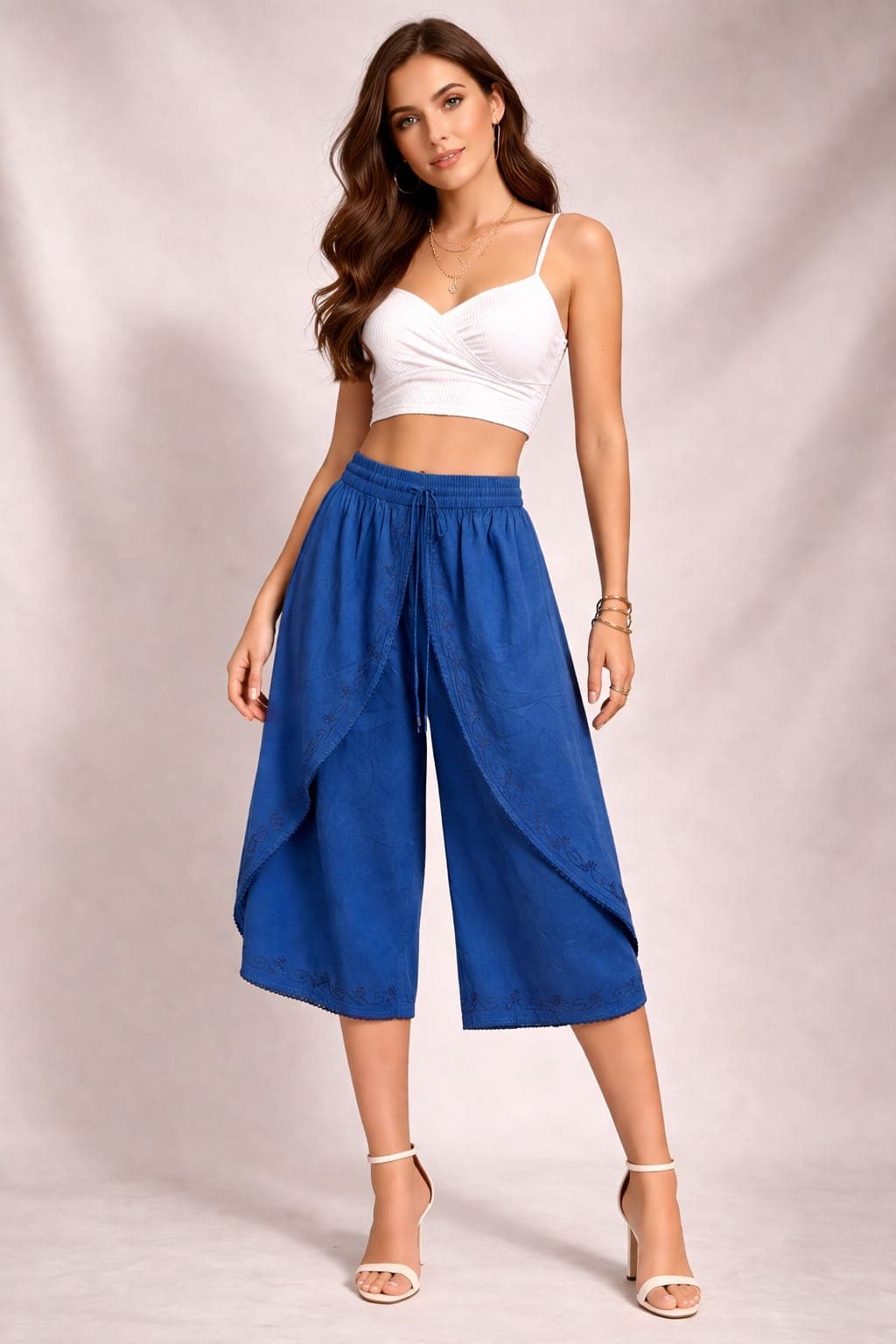 Flowy Wrap-Panel Culotte Pants