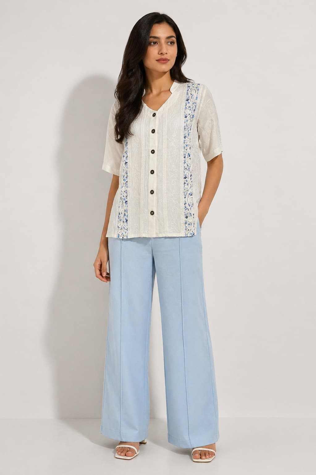 Embroidered Printed Stripe Top