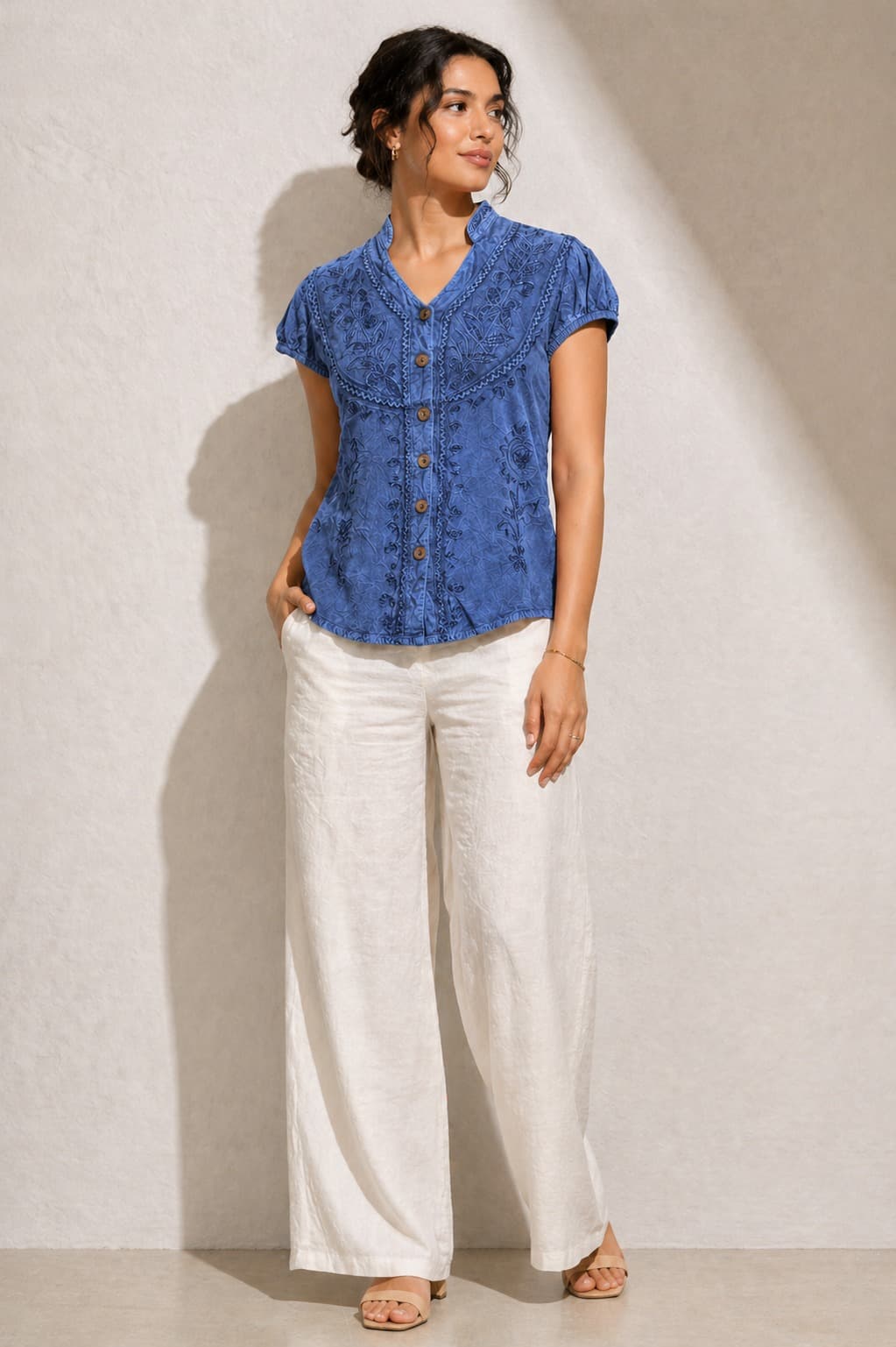 Cap Sleeves Embroidered Top