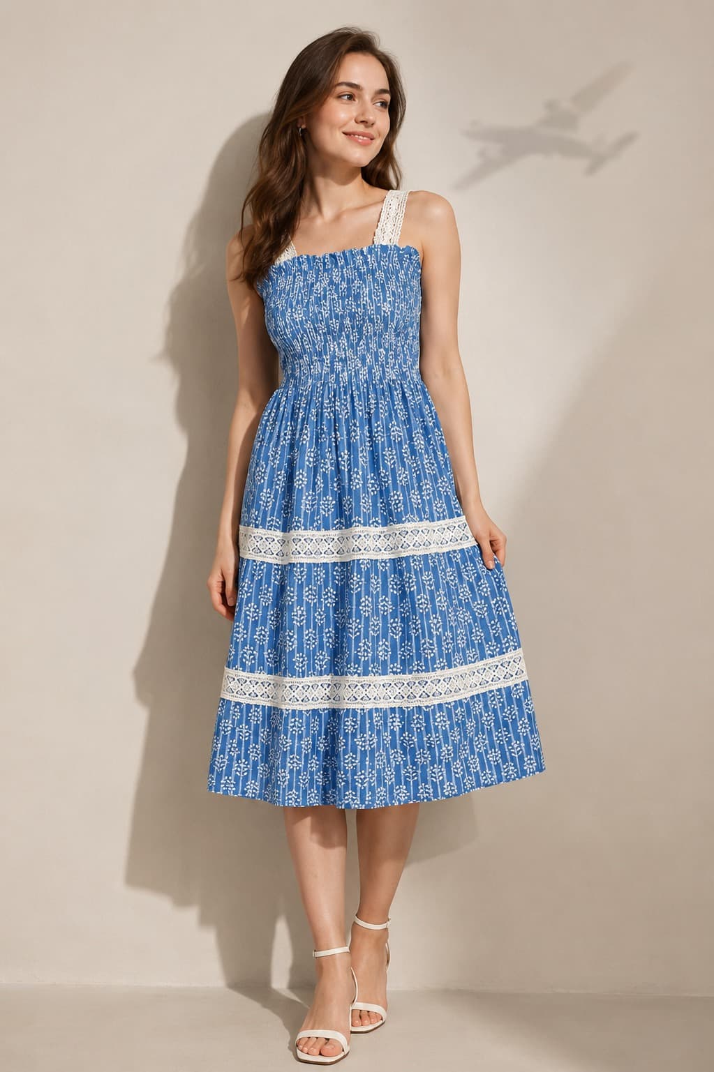 Coastal Lace Bloom Midi Dress