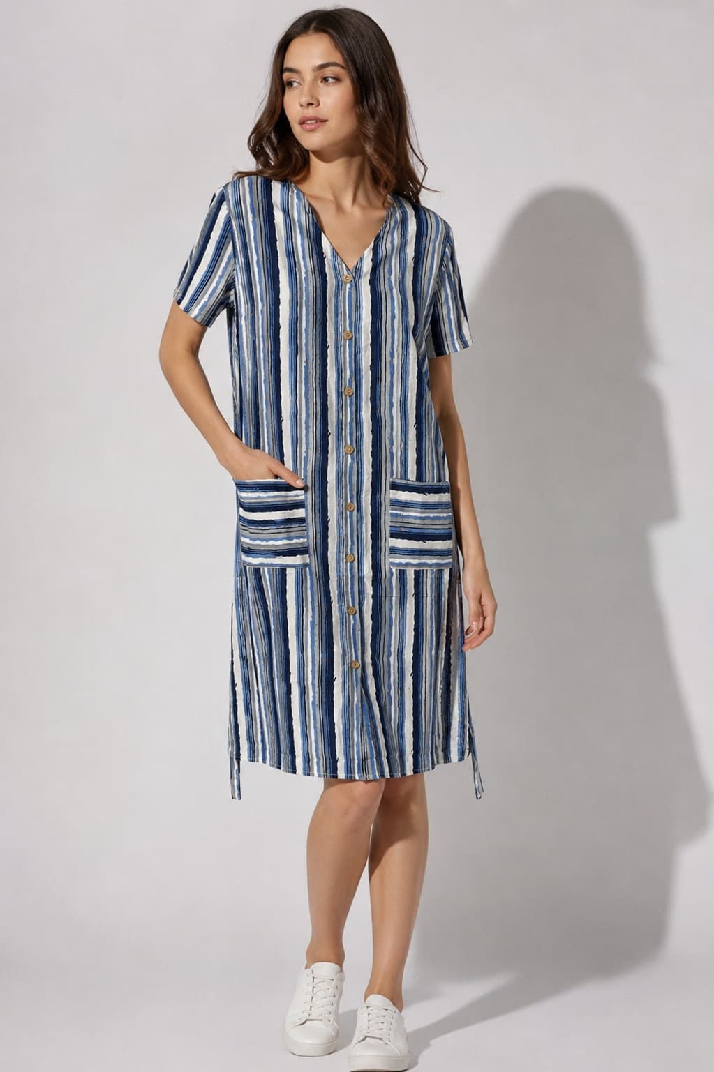 Striped Pocket Shirt Dress